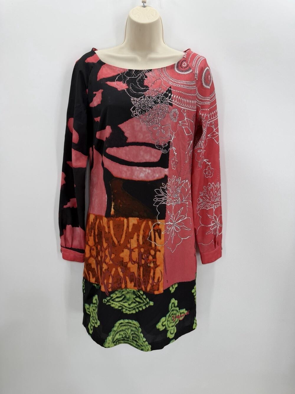 Desigual Womens Feel The Rainbow Long Sleeve Shift Dress Size 38 US 8 M